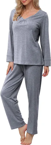 Vista 3 de POKWAI Conjunto de pijama para mujer, suave, cómodo, de manga larga, 2 piezas, con bolsillos