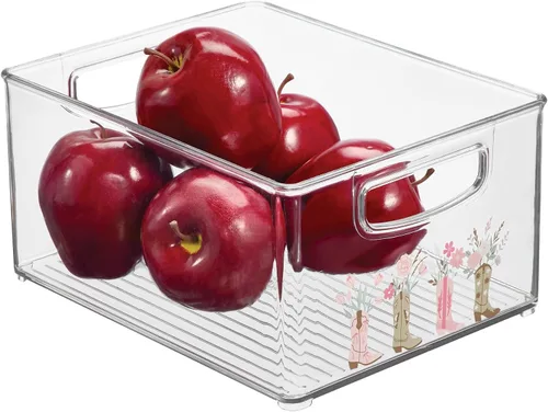 Vista 12 de iDesign Organizador de baño, impresión decorativa, cesta de almacenamiento de plástico apilable para maquillaje y organización de tocador