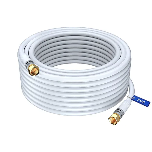 Vista 18 de Cable coaxial RG6, triple blindado, sin oxígeno, cable de cobre para TV, Internet y más, cable coaxial flexible de 1.5 pies, color blanco