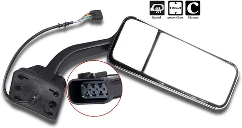 Vista 9 de Espejo de remolque de capó, espejo de puerta de camión apto para 2008-2016 para Freightliner para camión Cascadia con tapa cromada calentada