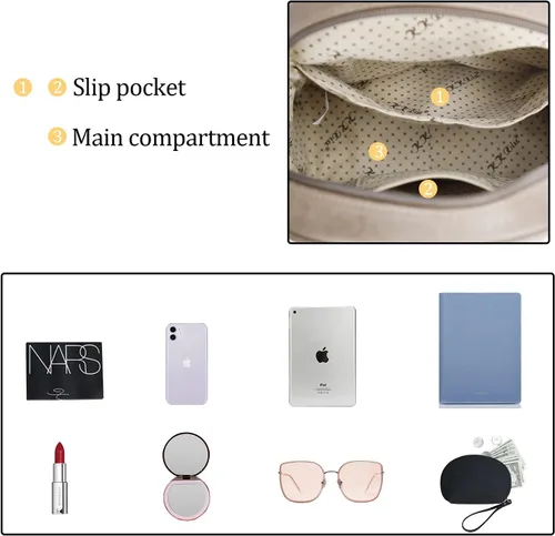 Vista 5 de KKXIU Bolso pequeño de la mochila del cuero sintético de la manera para las mujeres y las niñas adolescentes con la borla, Caqui, Viajar