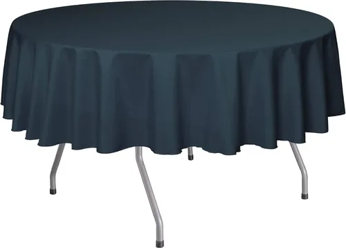Vista 52 de Ultimate Textile Mantel redondo de lino de poliéster de 84 pulgadas, color azul marino