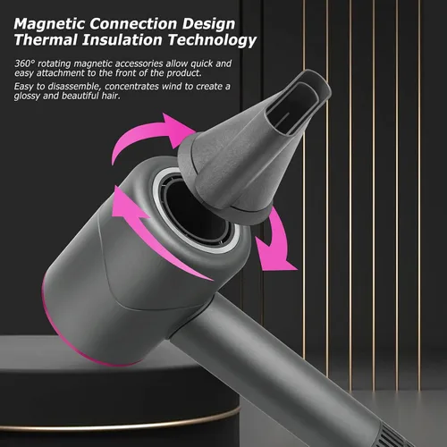 Vista 5 de Secador de pelo con difusor, secador iónico negativo con motor sin escobillas de 110, 000 RPM, secador de pelo de control térmico de alta velocidad