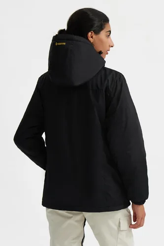 Vista 4 de GEMYSE Chaqueta de esquí para mujer, abrigo impermeable para invierno, impermeable, para snowboard, con capucha, rompevientos