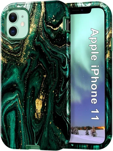 Vista 11 de CASEFIV Funda compatible con iPhone 11, patrón de mármol 3 en 1, resistente a prueba de golpes y caídas, cuerpo completo, policarbonato duro