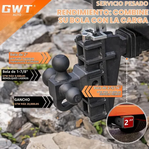 Vista 3 de GWTAUTO Enganche de remolque ajustable con gancho, enganche de caída de triple bola (1-7/8 x 2 x 2-5/16 pulgadas), se adapta a receptor de 2