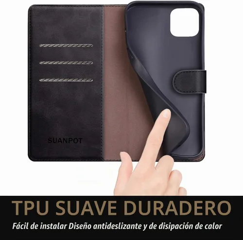 Vista 5 de SUANPOT Funda de piel tipo cartera para iPhone 11 Pro Max de 6.5 pulgadas con bloqueo RFID, soporte para tarjetas de crédito, funda de teléfono