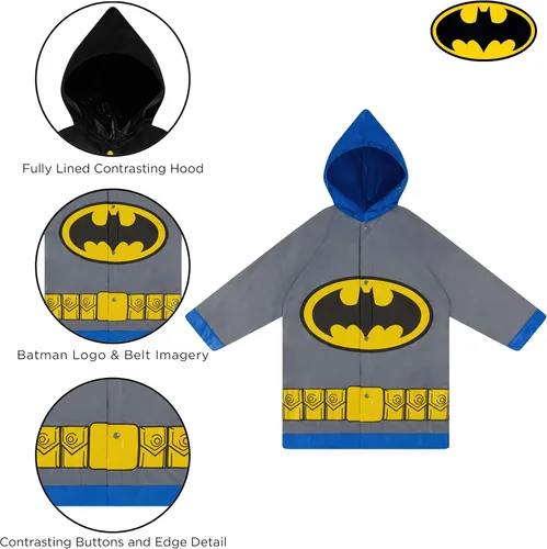 Vista 4 de DC Comics Paraguas y Slicker, Batman o Superman, juego de ropa de lluvia para niños de 2 a 7 años