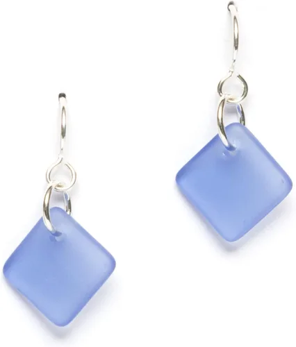 Vista 19 de Delicate Diamond Sea Glass Earrings, Beach Glass Earrings for Women by EcoSeaCo, using sustainable, recycled and repurposed material. Handmade