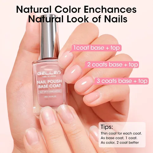 Vista 5 de GELLEN Capa base de esmalte de uñas transparente, secado rápido al aire, capa superior que no se limpia y capa base transparente teñida rosa natural