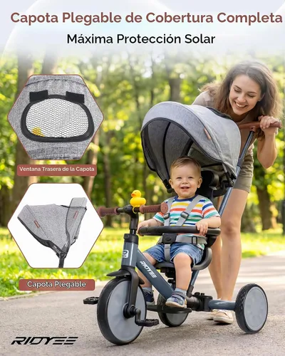 Vista 5 de RIDYEE Triciclo 8 en 1 para 1.5-5 años, interruptor sin herramientas, triciclo para niños pequeños con mango de control de dirección para padres