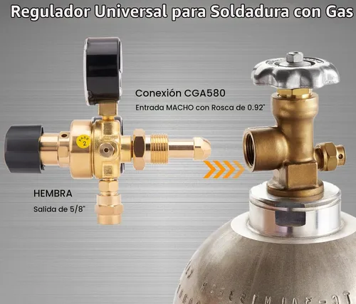 Vista 6 de Reguladores CGA580 de Argón CO2, Medidores de Argón Regulador de Soldadura de Gas Compatible con Mig Tig Miller Lincoln Weld 0-4500PSI / 0-10BAR