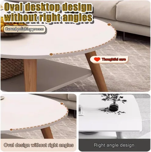 Vista 4 de Modern Coffee Table，2-Tier Oval Coffee Table with Storage,Double Layered Wooden Coffee Tables,mesa De Centro para Sala，for Apartments Tea