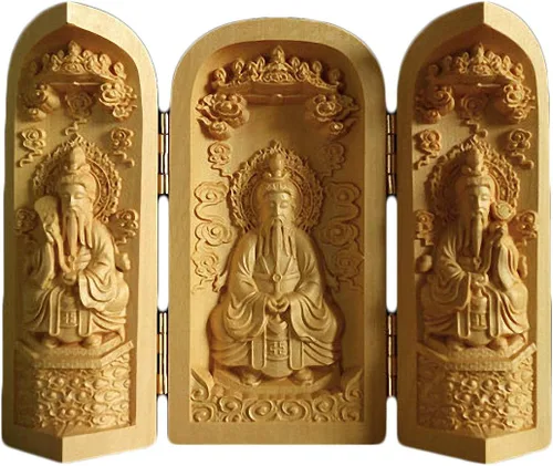 Vista 7 de Caja de oración de budismo tibetano tallado en madera de boj natural (1000 brazos Avalokiteshvara Diosa)