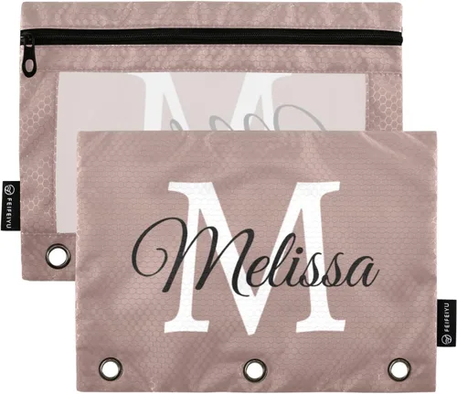 Vista 8 de Estuche para lápices personalizado degradado morado para 3 anillas, bolsa de lápices personalizada con cremallera, estuche transparente
