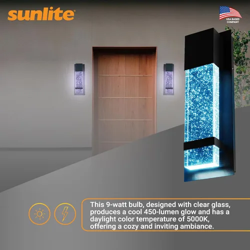 Vista 5 de Sunlite Aplique de pared LED, marco de metal negro con panel de vidrio efecto gota de lluvia, 4.75 pulgadas de ancho, luz diurna de 5000 K