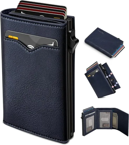 Vista 15 de Cartera miyozi para hombre, con bolsillo para efectivo, 2 ventanas para identificación, 9-13 ranuras para tarjetas, estuche metálico, elegante