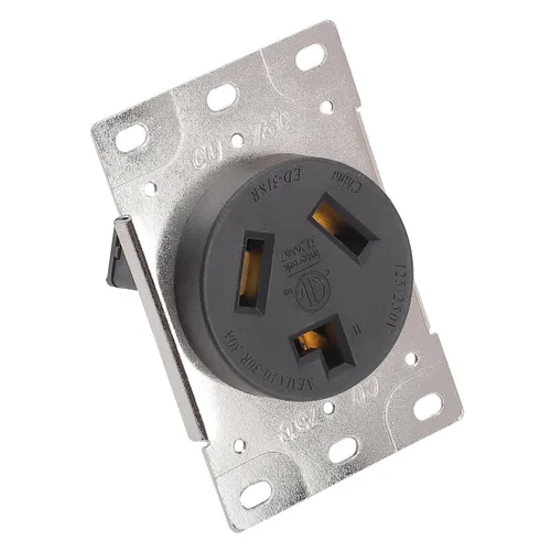 Vista 2 de NEMA 10-30R 30 amperios 125/250 V 2 polos 3 cables receptáculo de montaje empotrado, certificación ETL, toma de corriente de hoja recta