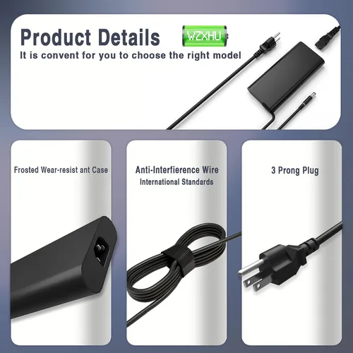 Vista 4 de WZXHU Cargador para portátil de 240 W compatible con Dell Alienware G3 G5 G7 G15 G16 M17X M18 M18X X51 15 17 R1 R2 R3 R4 R5 Precision 7550 7670 7730
