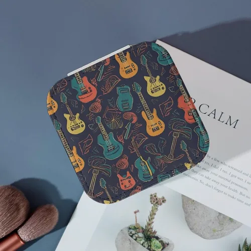 Vista 4 de Guitarra Pattern Travel Jewelry Cases PU Leather Small Portable Jewellry Organizer Box Portable Square Jewelry Storage Box for Women Festival