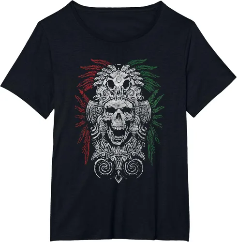 Vista 35 de Camiseta de Calavera Azteca con máscara Mayas Calavera Azteca, Negro