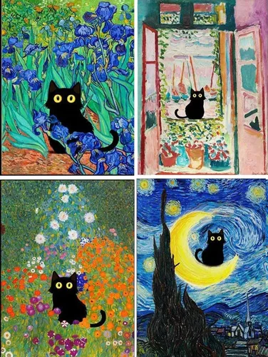 Vista 12 de Kits de pintura de diamantes para adultos, pintura de diamante de gato negro 5D, arte de diamantes para adultos, diamantes redondos de taladro