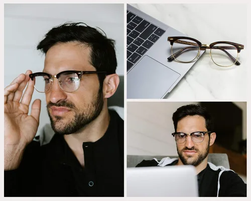 Vista 6 de Lentes transparentes lustrados con marco medio estilo clásico, vintage