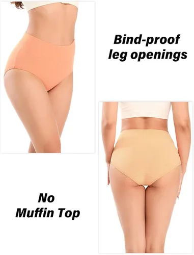 Vista 5 de POKARLA Ropa interior de algodón para mujer, cintura alta, cobertura completa, suaves, transpirables, bragas para mujer, paquete de 5