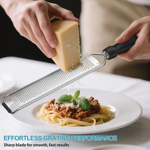 Vista 2 de Rallador de limón y queso – Rallador de acero inoxidable afilado para cítricos, parmesano, ajo, chocolate y jengibre, agarre antideslizante