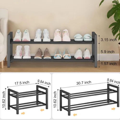 Vista 3 de Detsuk estante de zapatos ampliable de 2 niveles (44.5 cm-78 cm) – Estante organizador de zapatos ajustable de metal resistente para armario