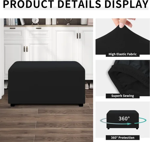 Vista 4 de Easy-Going Funda para Otomán Elástica 100% Doble Impermeable Rectangular Plegable Taburete de Almacenamiento Protector de Muebles Funda Suave