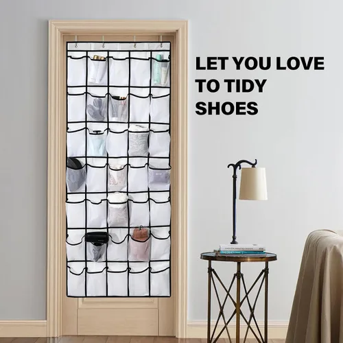 Vista 5 de Organizador de zapatos con 35 bolsillos grandes para puerta, estante porta zapatos con bolsillos de malla, organizador de zapatos colgante de gran