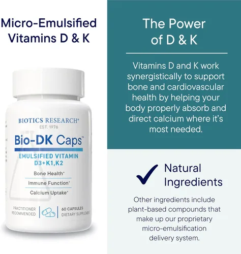 Vista 7 de BIOTICS Research Bio-DK Caps™ Vitamina D K, D3 5000 iu, K1 K2 550 mcg, 60c