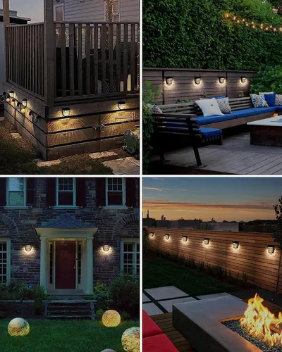 Vista 6 de Luces solares para valla al aire libre, paquete de 6 luces solares para terraza, luces solares de pared con 2 modos, luces solares para valla