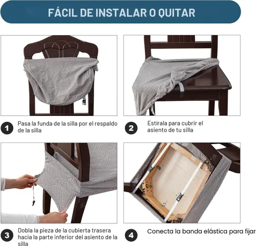 Vista 3 de Fundas de asiento para silla de comedor, extraíbles y lavables, juego de 2, fundas de cojín de asiento de silla de jacquard, protectores Beige