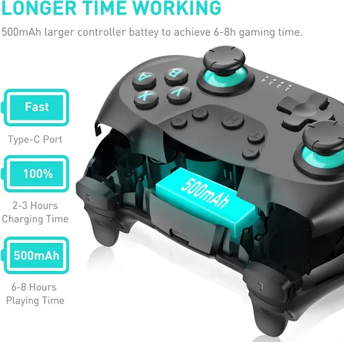 Vista 5 de Ibotomo Controlador inalámbrico para interruptor N-SwitchSwitch OLEDSwitch Lite Switch Pro inalámbrico con despertador, ergonómico antideslizante