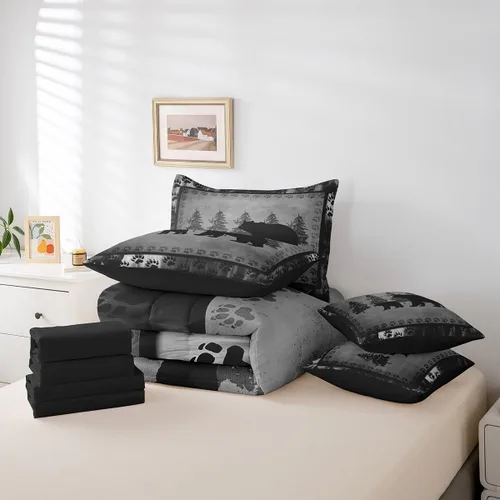 Vista 52 de Feelyou Juego de edredón de ciervo con sábanas – Tamaño Queen 7 piezas Juego de ropa de cama infantil de caza rústica – Cama de ciervo de cabaña