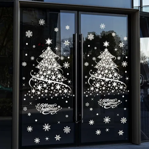Vista 8 de Decoraciones de Navidad para ventana, calcomanías plateadas para árbol de Navidad, copo de nieve, calcomanías de doble cara, decoración de ventana