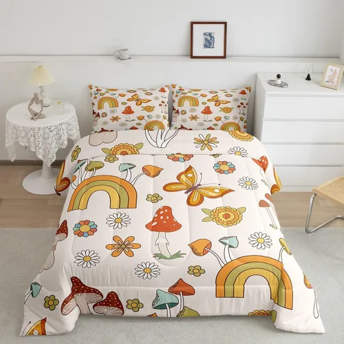 Vista 21 de Lindo juego de edredón de flores para niños y mujeres. Juego de ropa de cama de flores coloridas de dibujos animados, tamaño individual, bonito