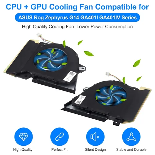 Vista 2 de Paquete de 2 ventiladores de refrigeración para ASUS Rog Zephyrus G14 GA401I GA401I GA401IV GA401IU GA401IH GA401IH GA401II DFSCK22105182H FMBB