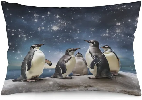 Vista 26 de Fundas de almohada con diseño de pingüinos de Navidad de 12 x 20 pulgadas, diseño de pingüinos en acuarela de Navidad, fundas de almohada