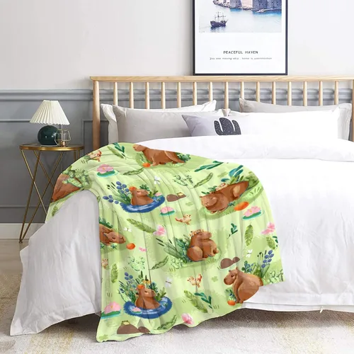Vista 6 de Cabybara - Manta de franela Capybara ultrasuave y bonita para niños y niñas, manta de felpa acogedora y divertida de animales, regalo divertido
