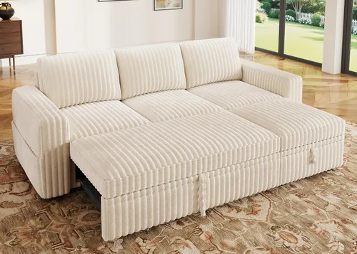 Vista 30 de HONBAY Sofá cama modular extraíble, sofá biplaza de pana, sofás para sala de estar, beige
