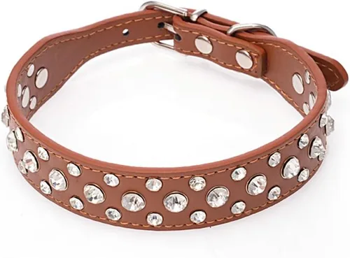 Vista 9 de Dogs Kingdom Collares de cuero con diamantes de imitación personalizados de 10 a 24 pulgadas de longitud, para razas pequeñas y medianas, color Negro