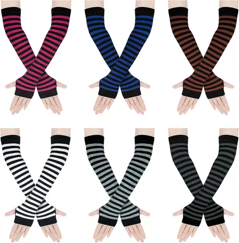 Vista 20 de Amandir Guantes largos sin dedos para mujer, calentadores de brazos, guantes elásticos de punto para el pulgar