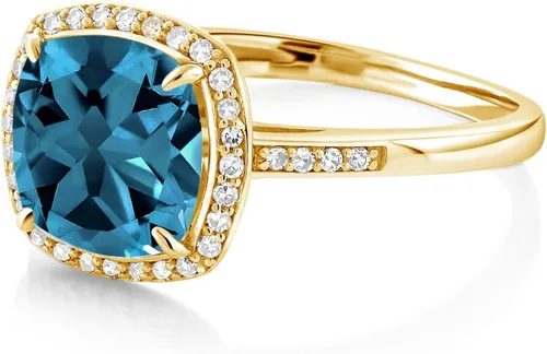 Vista 6 de Gem Stone King Anillo de compromiso de oro amarillo de 10 quilates con topacio azul Londres y diamantes para mujer