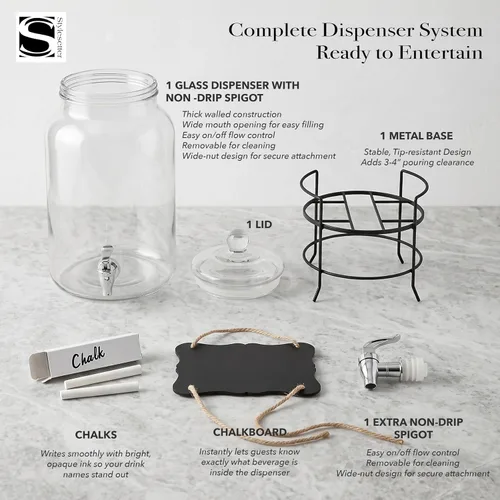 Vista 6 de Style Setter - Dispensador de bebidas frías, soporte de metal y tapón acrílico a prueba de fugas, ideal para fiestas, bodas y más