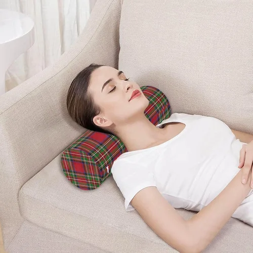 Vista 5 de Stewart - Almohada cervical de cuello a cuadros con funda extraíble lavable de espuma viscoelástica para dormir, almohada de viaje para cama