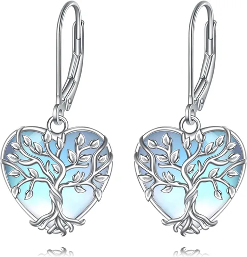 Vista 229 de Aretes colgantes con forma de lágrima de filigrana de piedra lunar de plata de ley 925 con cierre de palanca para mujer, regalos de joyería
