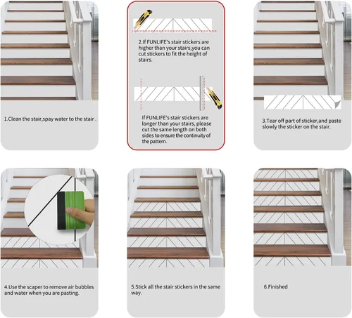 Vista 7 de funlife 15 calcomanías de vinilo para escaleras de estilo escandinavo, 39.37 x 7.09 pulgadas, espiga blanca
